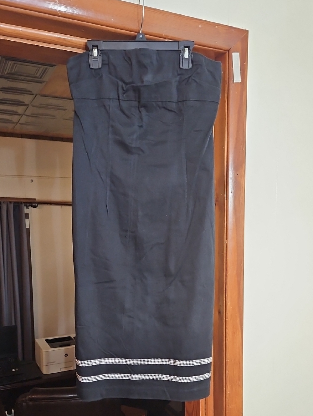Strapless Black Midi Dress with Contrast Trim